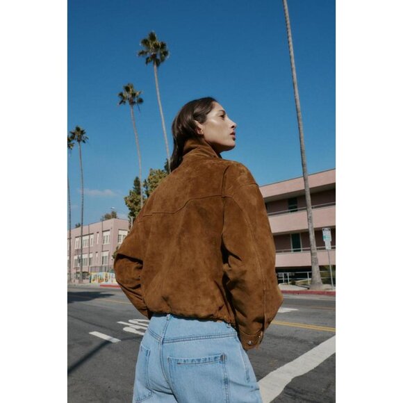 ZARA 100% LEATHER BOMBER JACKET - Picture 5 of 11